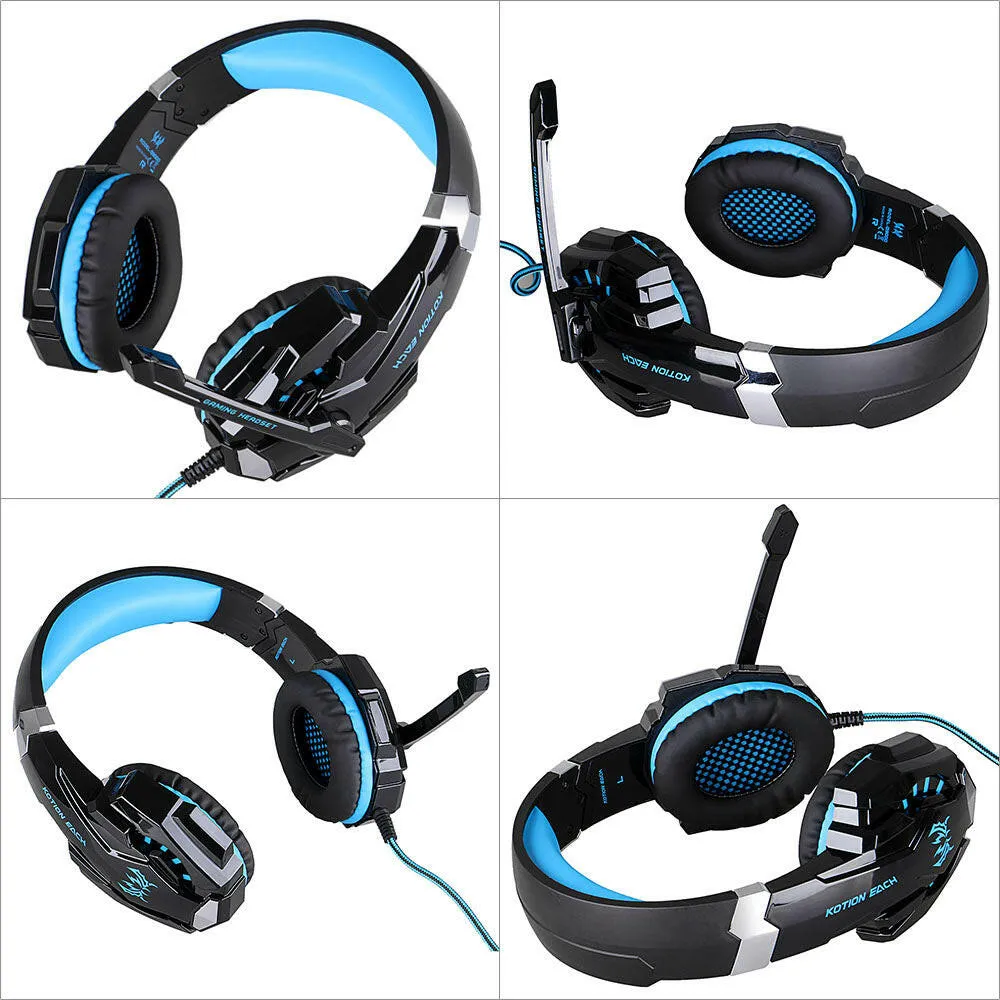 KOTION EACH G9000 3.5mm Gaming Headphone Over Ear Game Headset Noise Cancellation Earphone with Mic LED Light Volume Control for PS4 Laptop Tablet Mobile Phones Desktop PC