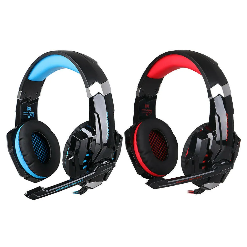 KOTION EACH G9000 3.5mm Gaming Headphone Over Ear Game Headset Noise Cancellation Earphone with Mic LED Light Volume Control for PS4 Laptop Tablet Mobile Phones Desktop PC