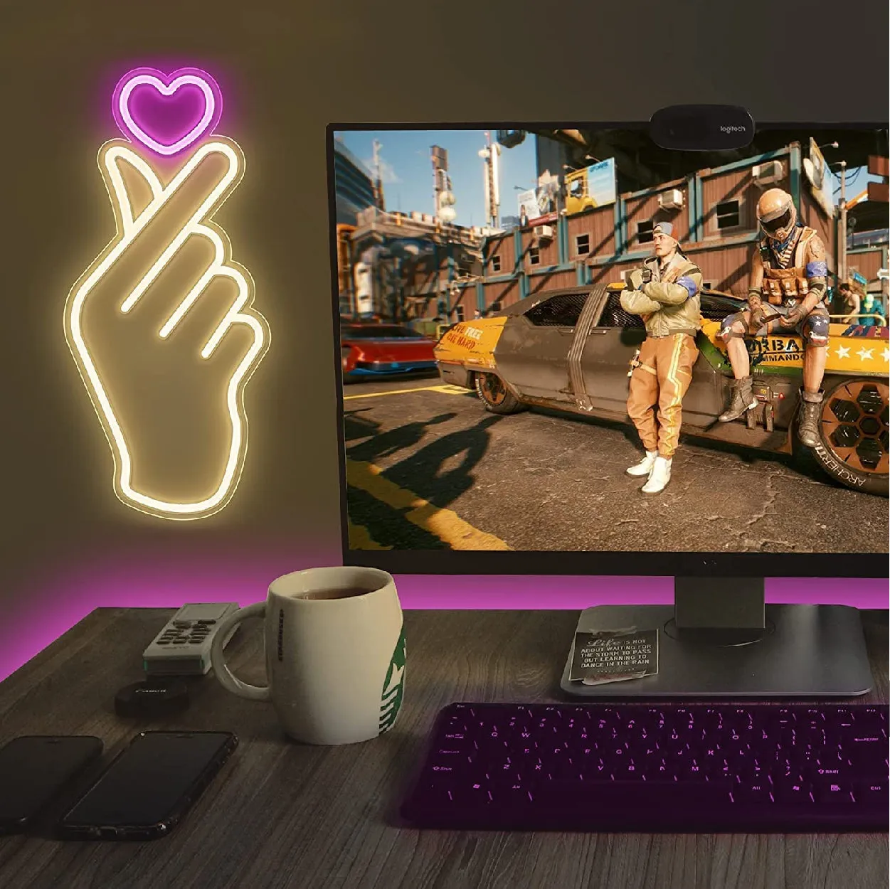 Love Hand Sign Neon Light Strip Wall Kids Girls Bedroom Office LED Art Indoor Home Decoration L X H 7.5 X 16.3 Inches