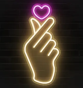 Love Hand Sign Neon Light Strip Wall Kids Girls Bedroom Office LED Art Indoor Home Decoration L X H 7.5 X 16.3 Inches