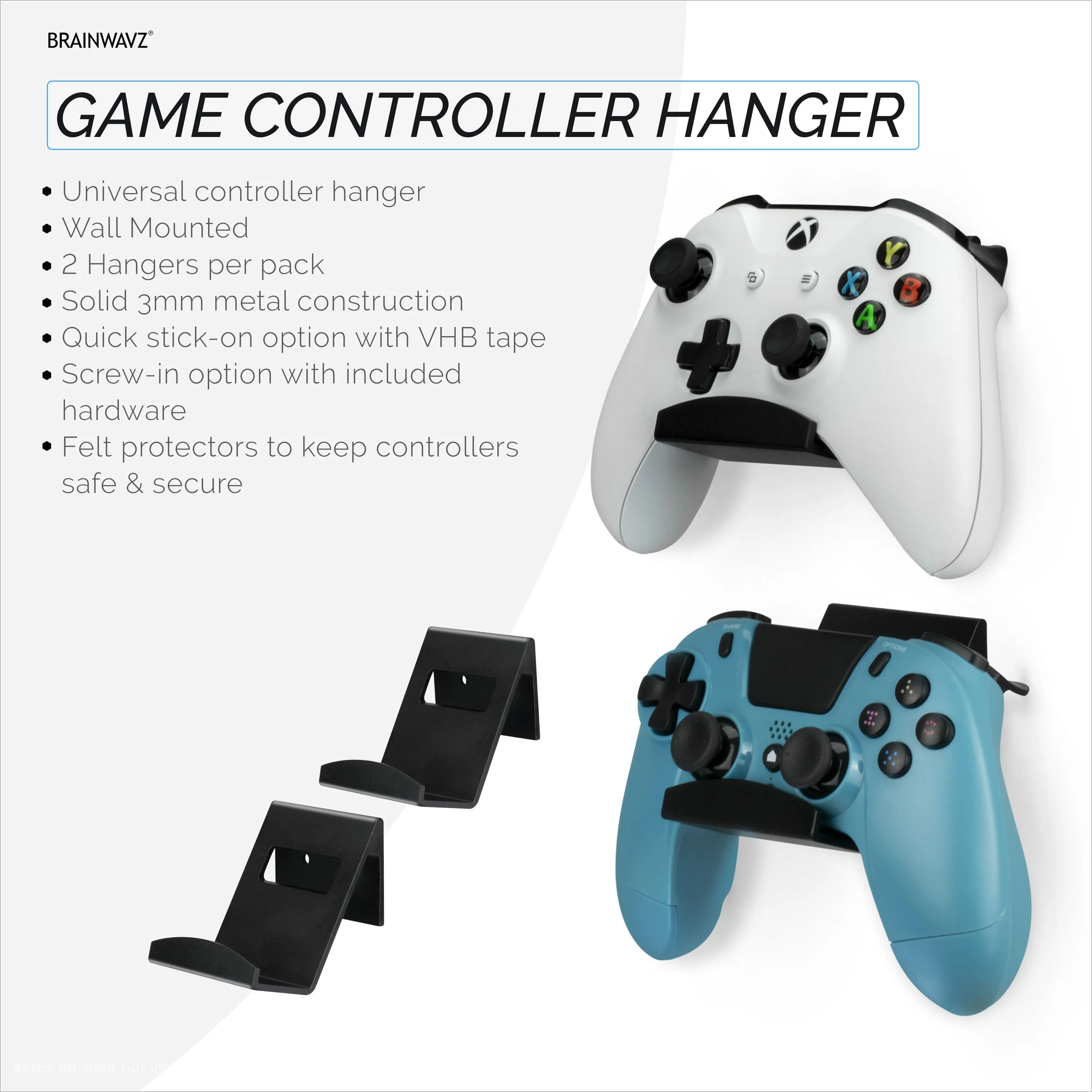 Metal Controller Holder Stand Wall Mount for Xbox, PS5, PS4, PC & More Gaming Accessories, Adhesive & Screw Universal Fit