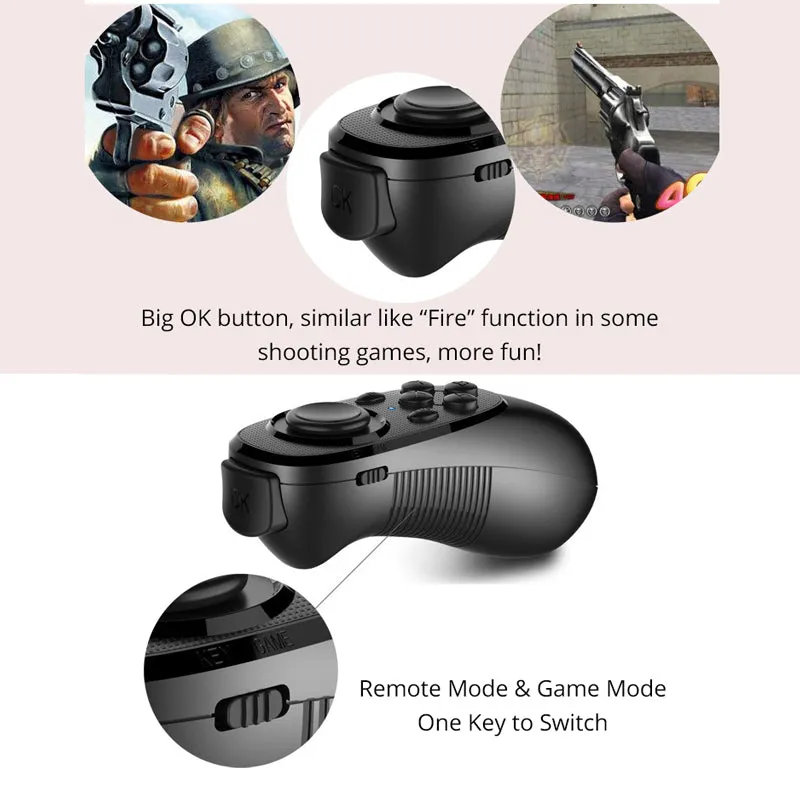 Mocute 052 Bluetooth Remote Shutter Release Wireless Gamepads for Android iOS Smartphone PC TV Box 3D Virtual Reality Glasses