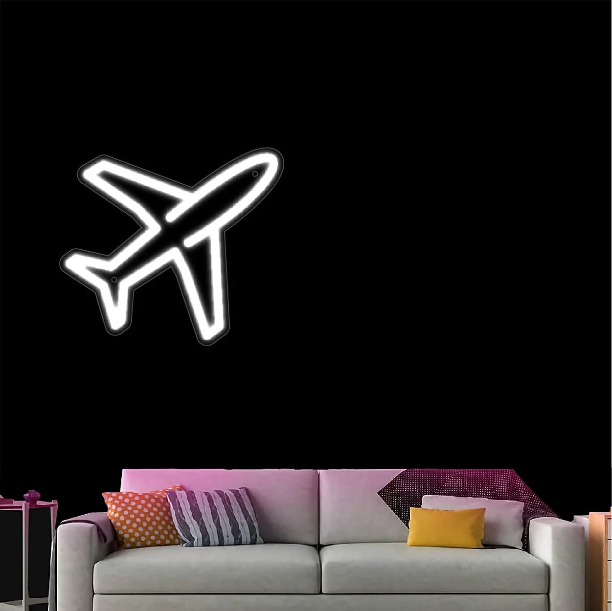 Neon Light Strip Wall Aeroplane Sign for Bedroom Kidsroom Party Hall Office LED Art Indoor Home Decor L X H 12 X 12 Inches