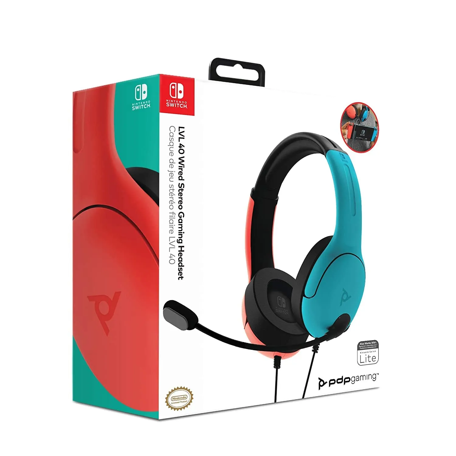 PDP Gaming LVL40 Stereo Headset with Mic for Nintendo Switch - PC, Ipad, Mac, Laptop Compatible - Noise Cancelling Microphone, Lightweight, Soft Comfort on Ear Headphones - Mario Red & Blue