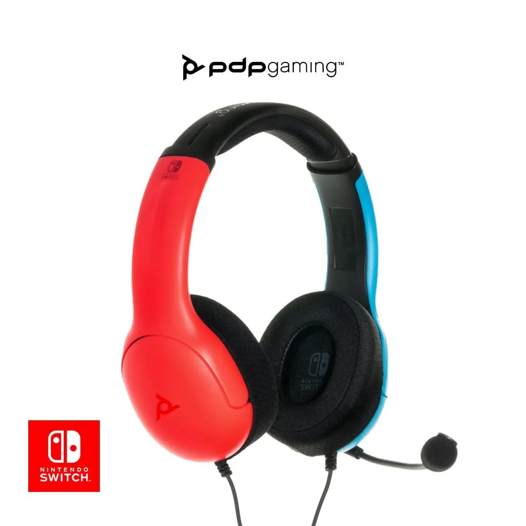 PDP Gaming LVL40 Stereo Headset with Mic for Nintendo Switch - PC, Ipad, Mac, Laptop Compatible - Noise Cancelling Microphone, Lightweight, Soft Comfort on Ear Headphones - Mario Red & Blue