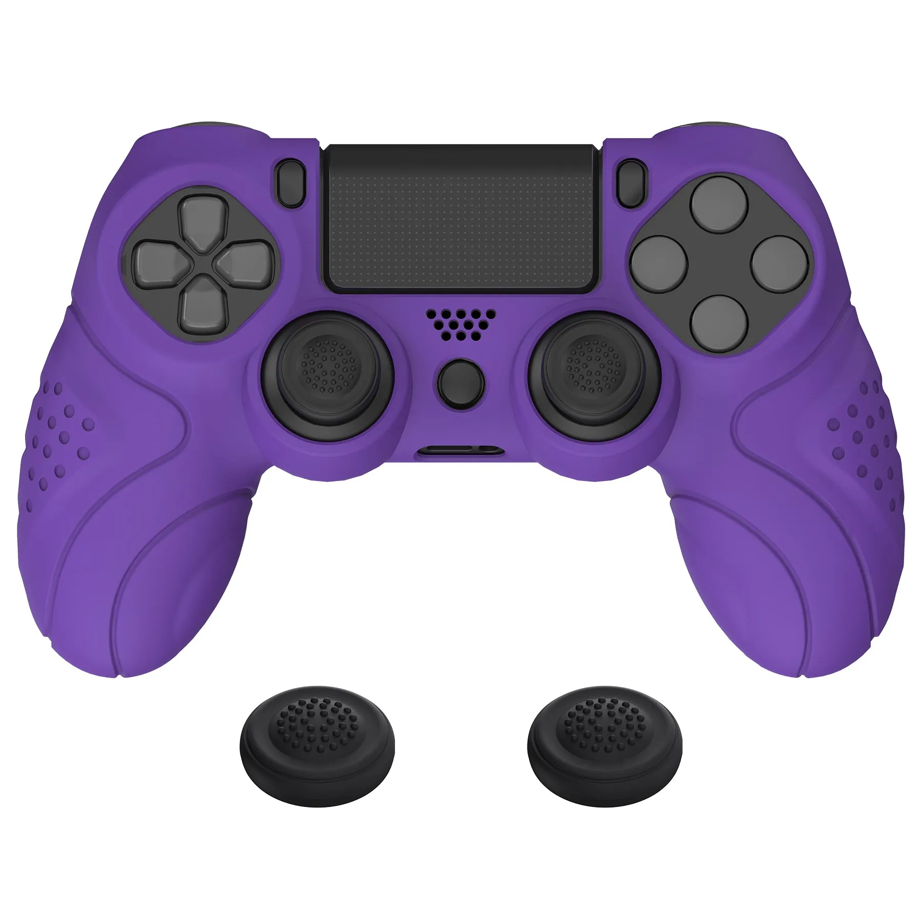 PlayVital Guardian Edition Purple Ergonomic Soft Anti-Slip Controller Silicone Case Cover for PS4, Rubber Protector Skins with black Joystick Caps for PS4 Slim PS4 Pro Controller - P4CC0065