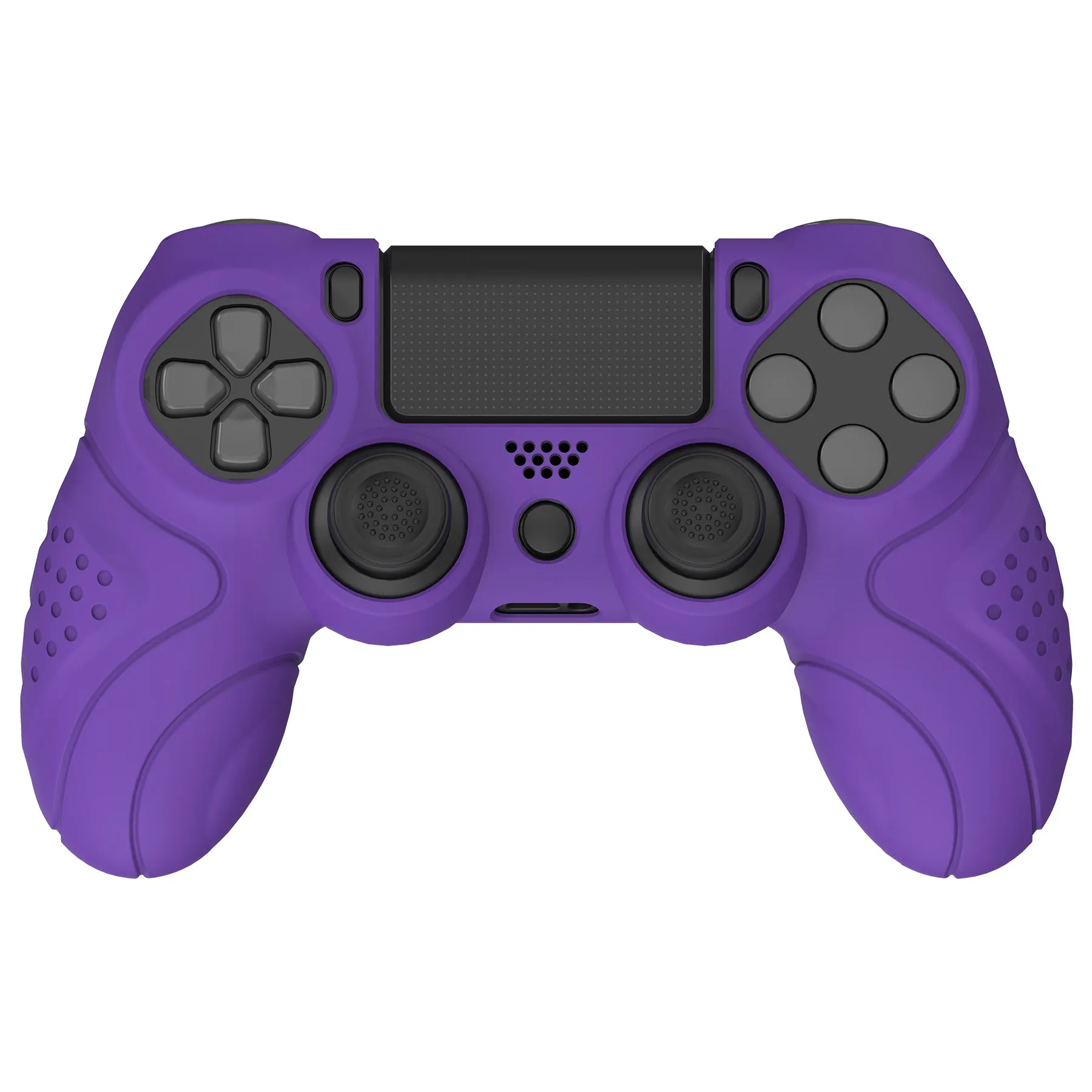 PlayVital Guardian Edition Purple Ergonomic Soft Anti-Slip Controller Silicone Case Cover for PS4, Rubber Protector Skins with black Joystick Caps for PS4 Slim PS4 Pro Controller - P4CC0065