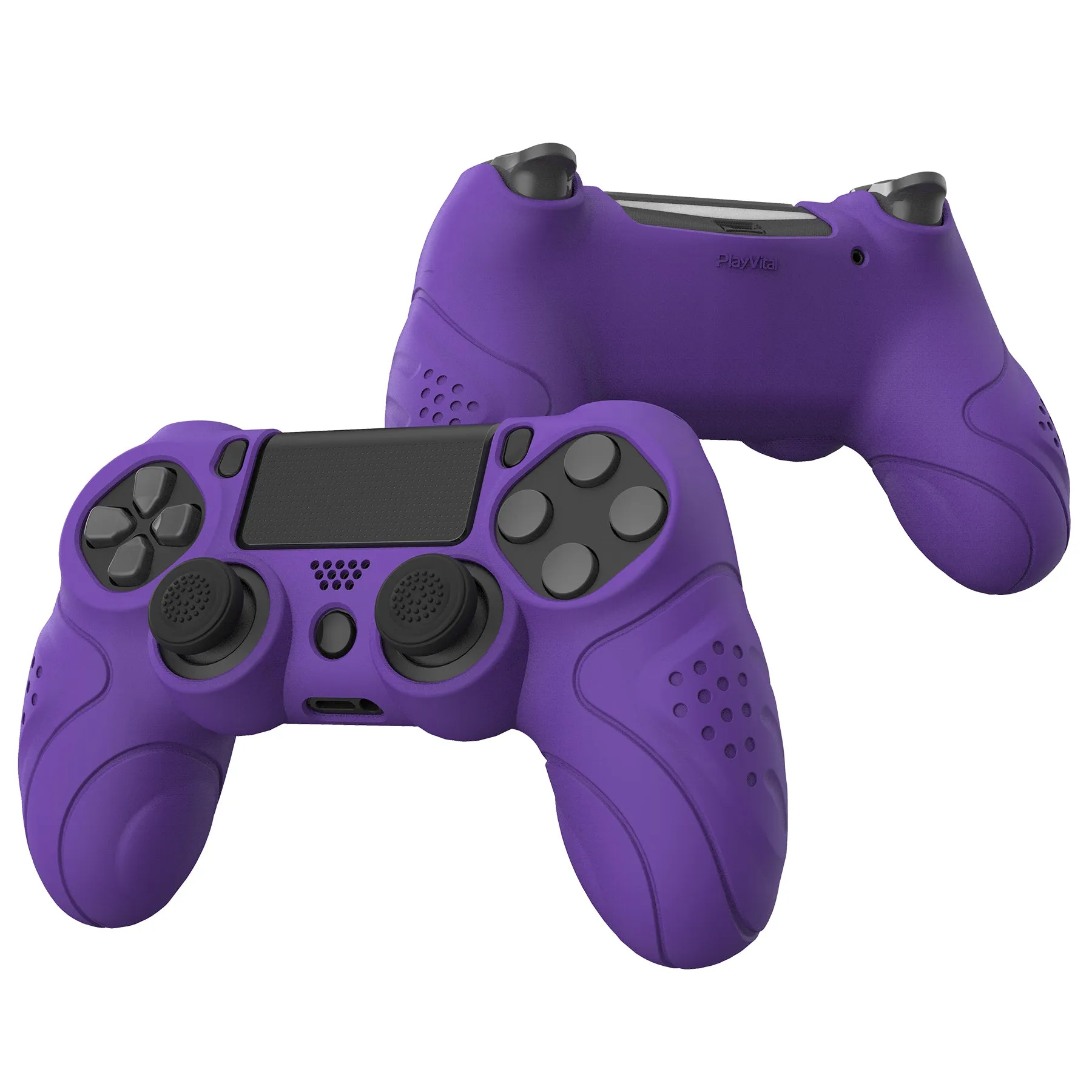 PlayVital Guardian Edition Purple Ergonomic Soft Anti-Slip Controller Silicone Case Cover for PS4, Rubber Protector Skins with black Joystick Caps for PS4 Slim PS4 Pro Controller - P4CC0065