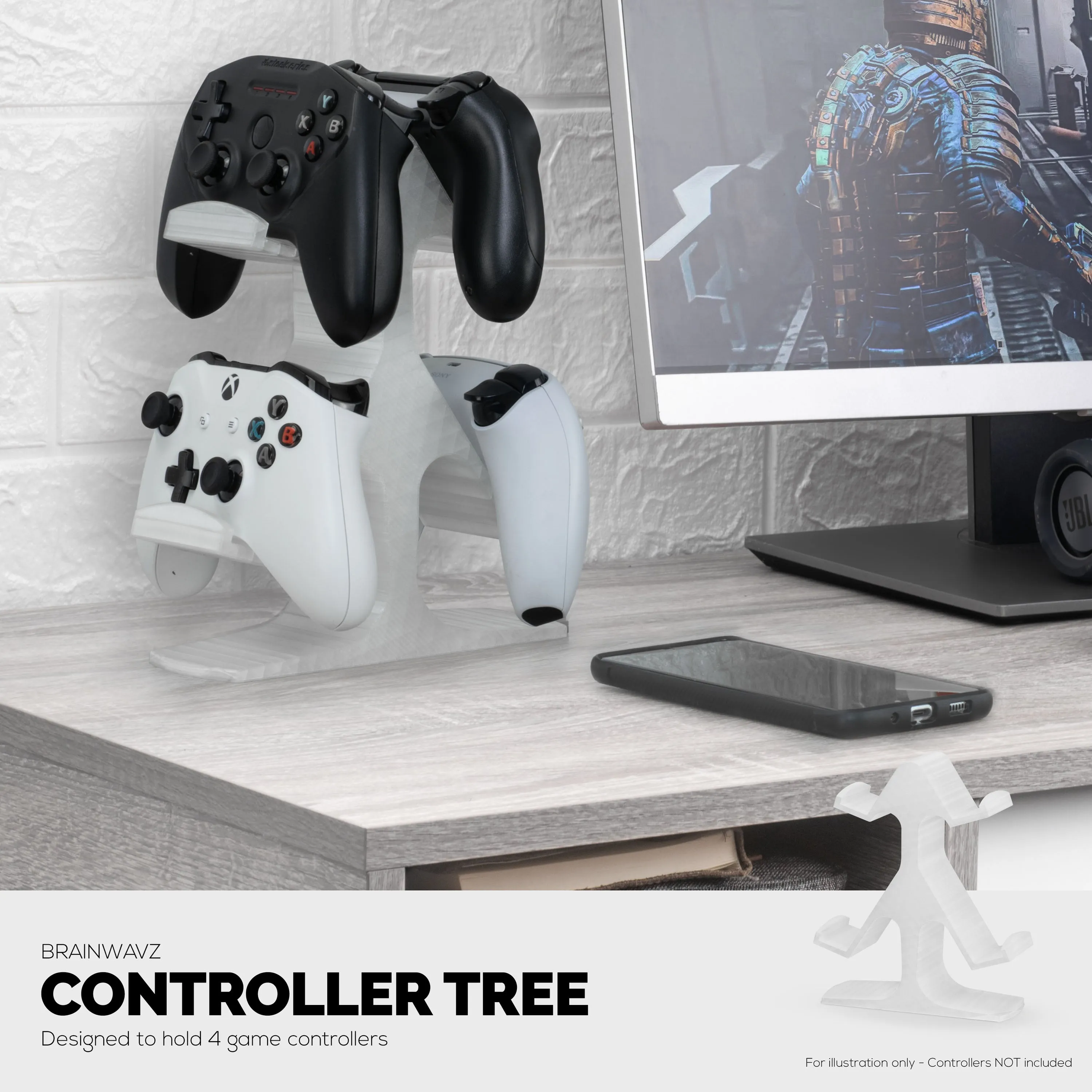 Quad Game Controller Holder for Desks, Intuitive Design, Universal Fit for All Gamepads, Ideal for Desks & Side tables, Reduce Clutter & Display Your Gear Better