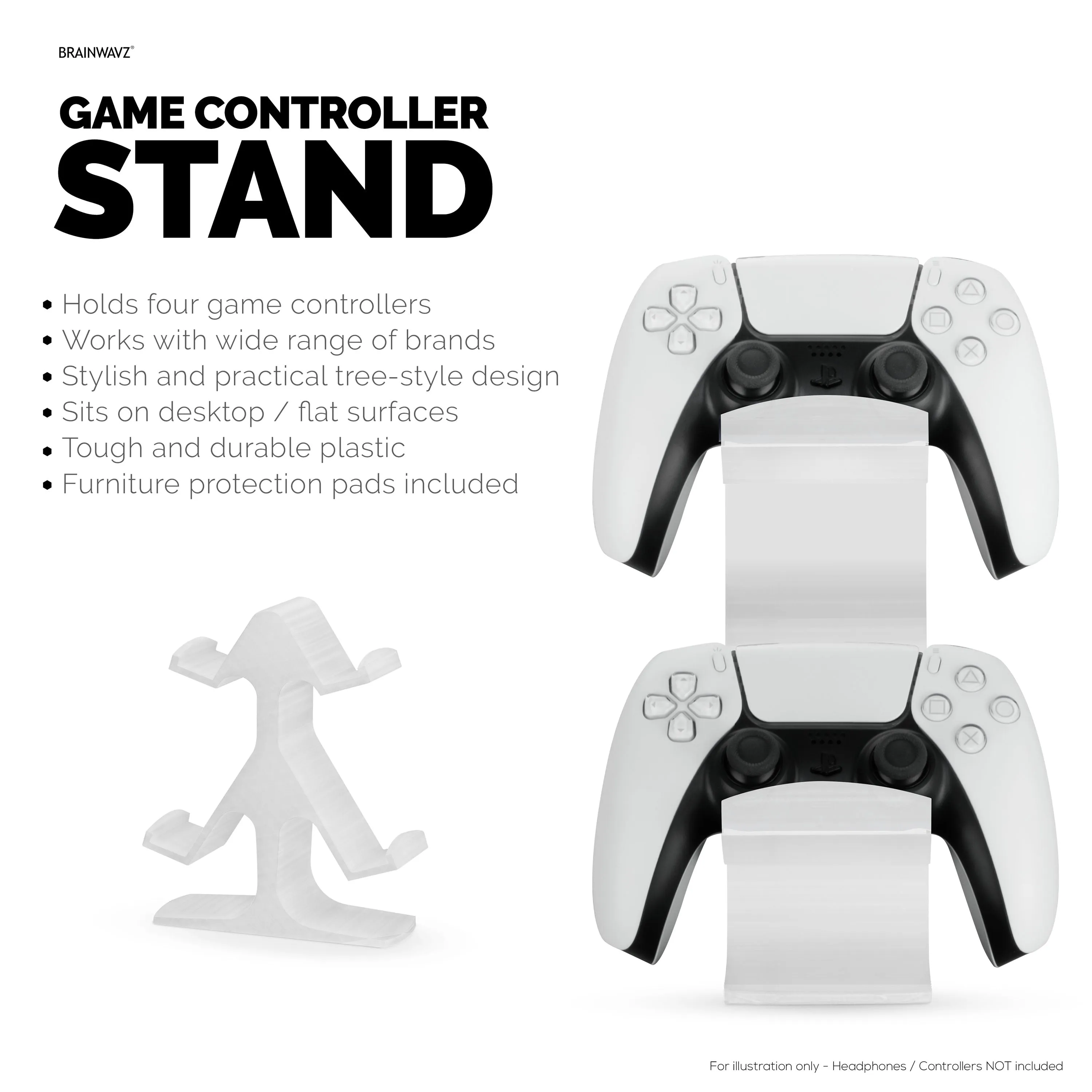 Quad Game Controller Holder for Desks, Intuitive Design, Universal Fit for All Gamepads, Ideal for Desks & Side tables, Reduce Clutter & Display Your Gear Better