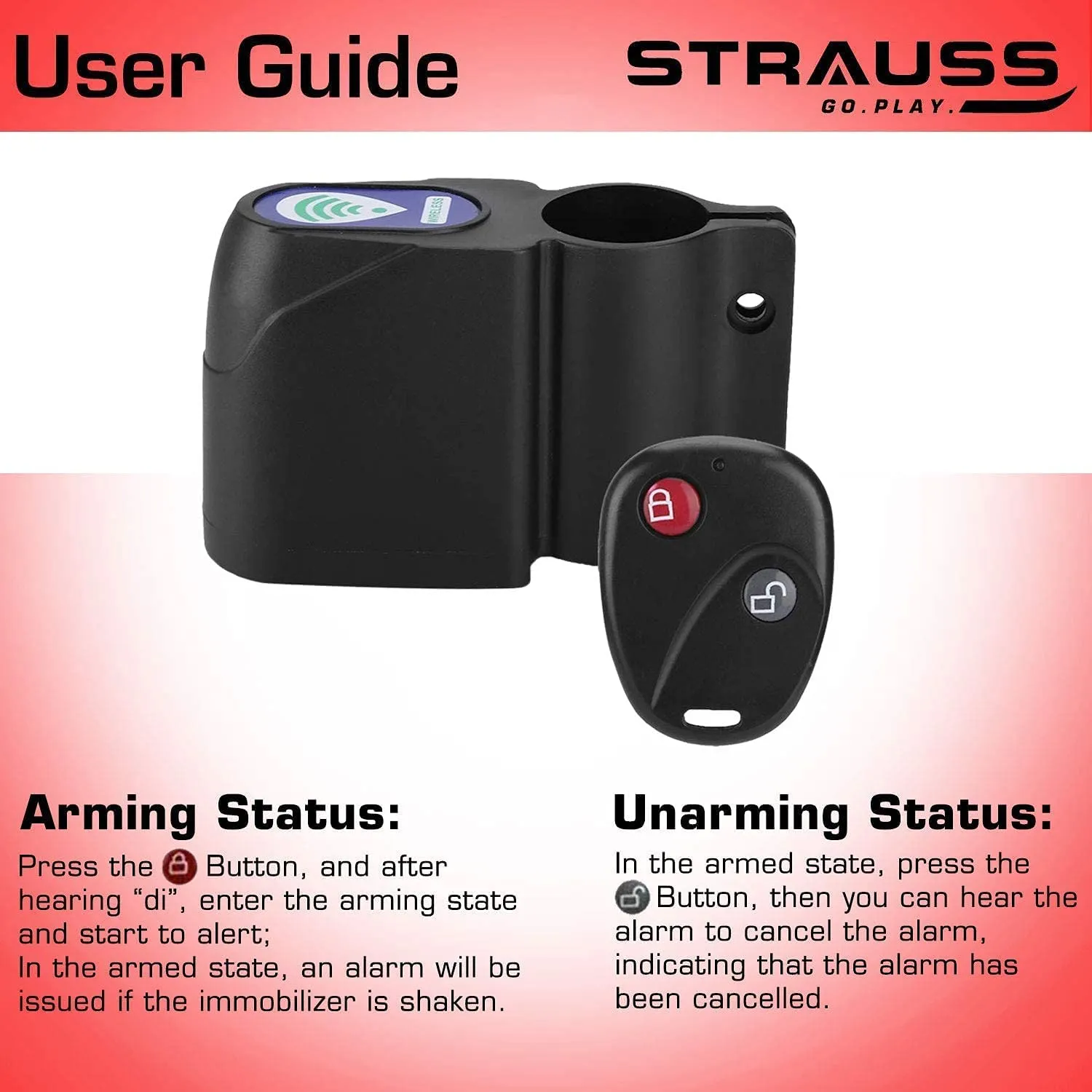 Strauss Bicycle Wireless Security Alarm Lock |Anti-Theft Lock with Audible Alarm |Waterproof | Keyless Entry |Vibration Sensor |Theft Prevention | Comes with Remote Control |Cycling Accessories