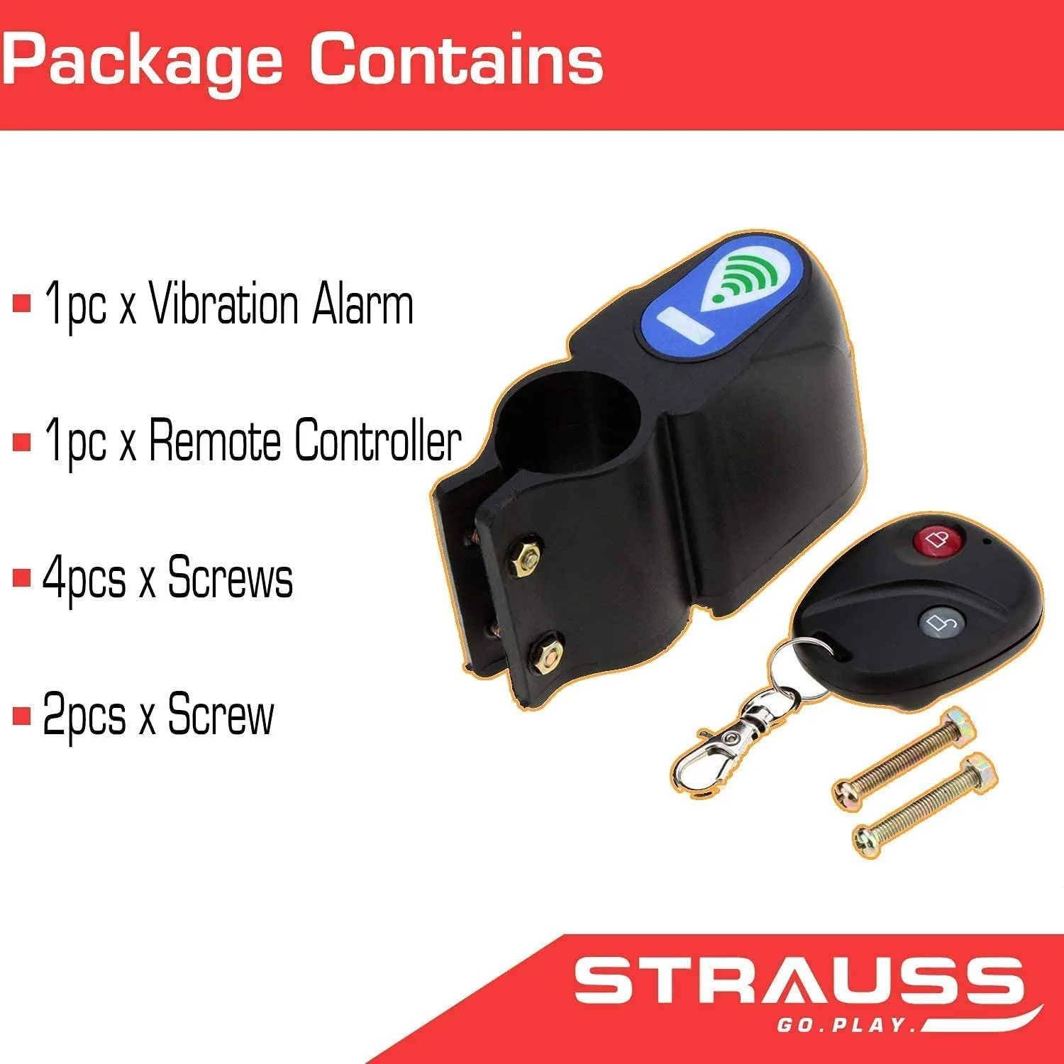 Strauss Bicycle Wireless Security Alarm Lock |Anti-Theft Lock with Audible Alarm |Waterproof | Keyless Entry |Vibration Sensor |Theft Prevention | Comes with Remote Control |Cycling Accessories