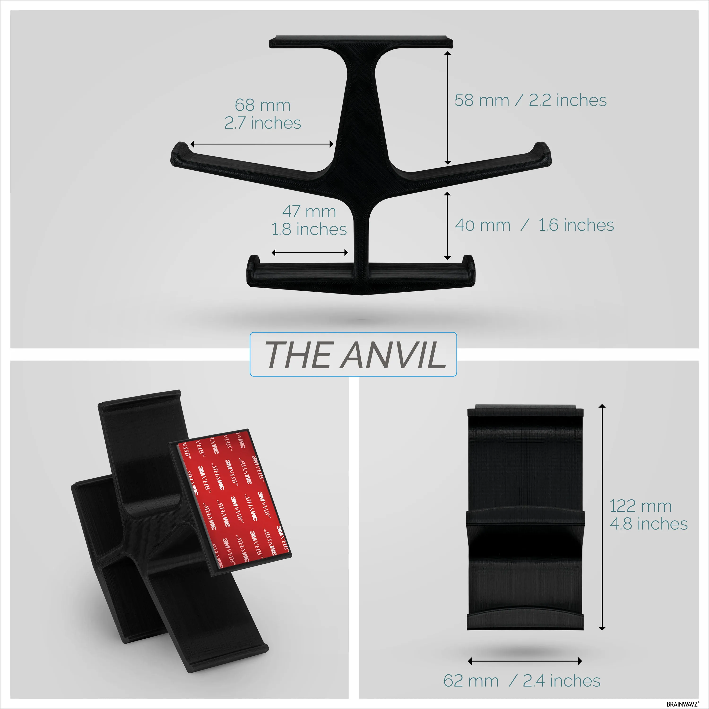 The Anvil - Under Desk Dual Controller & Dual Headphone Hanger - Adhesive Mount, Easy to Install, No Screws