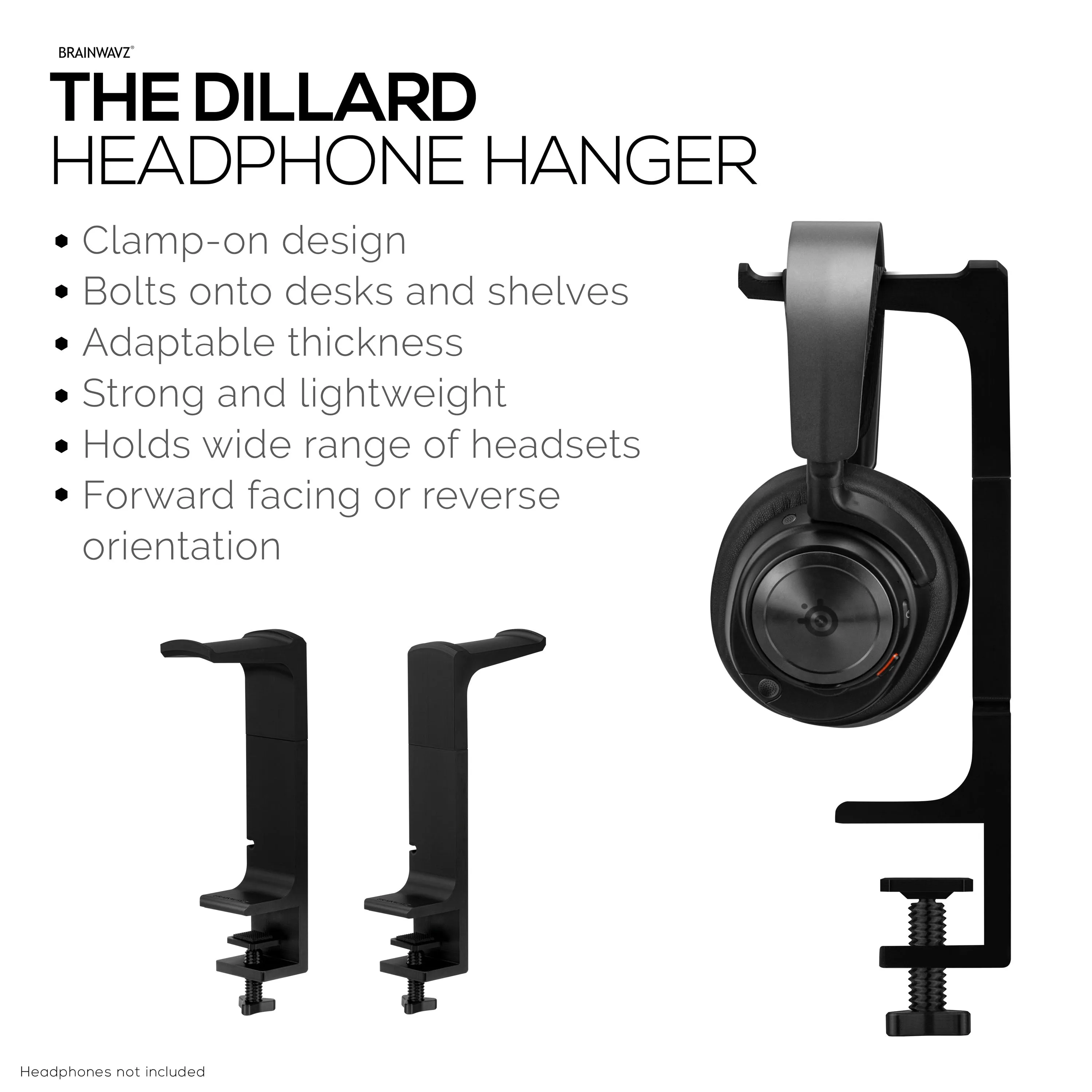 The Dillard - Side Desk Headphone Stand, Suitable for all Headsets, Clamps to Table