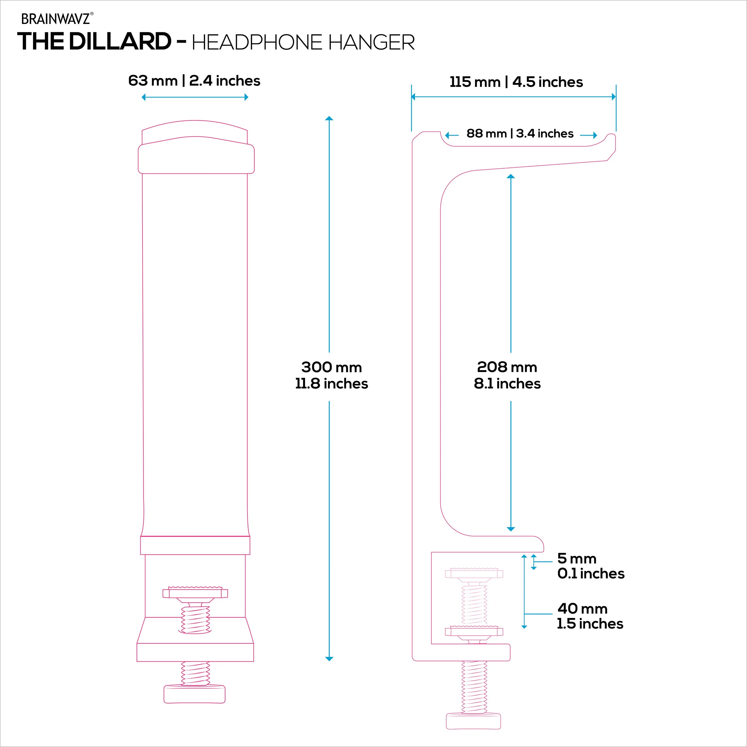 The Dillard - Side Desk Headphone Stand, Suitable for all Headsets, Clamps to Table