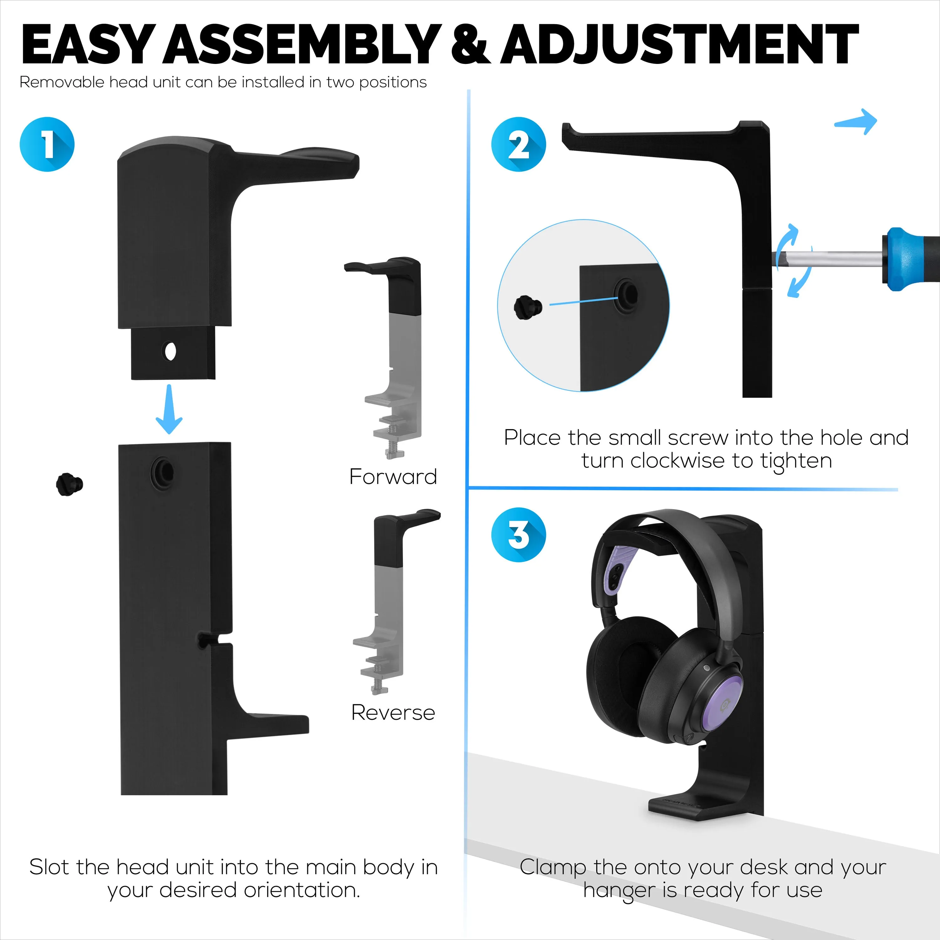 The Dillard - Side Desk Headphone Stand, Suitable for all Headsets, Clamps to Table