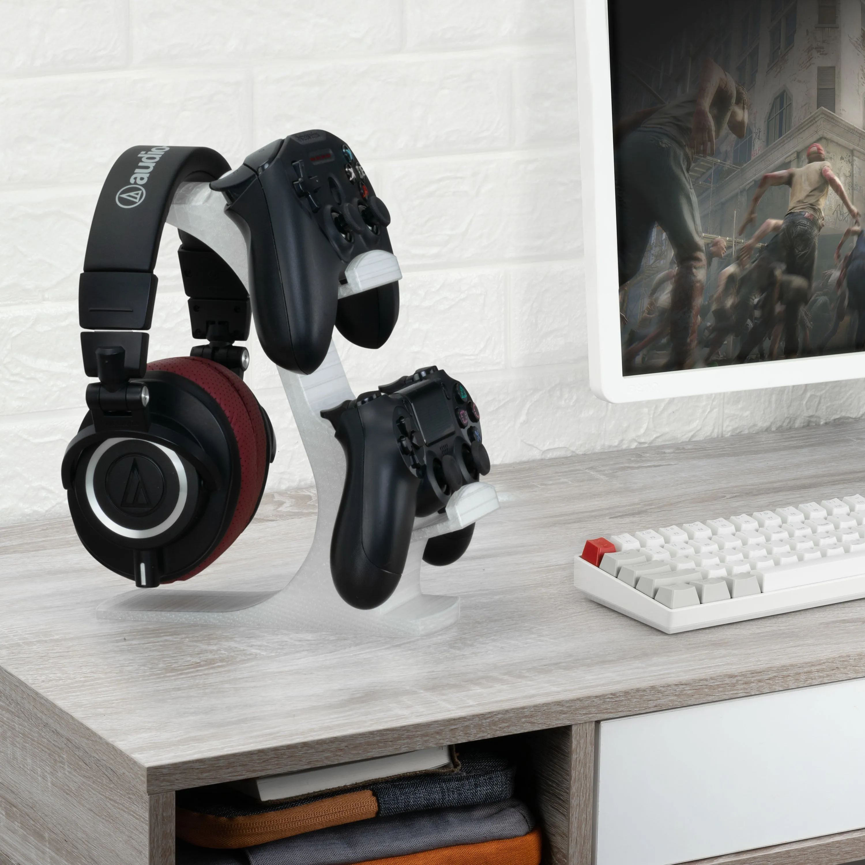 The Gravitas - Headphone Stand & Game Controller Holder for Desks - Universal Design for All Types Of Headsets & Gamepads