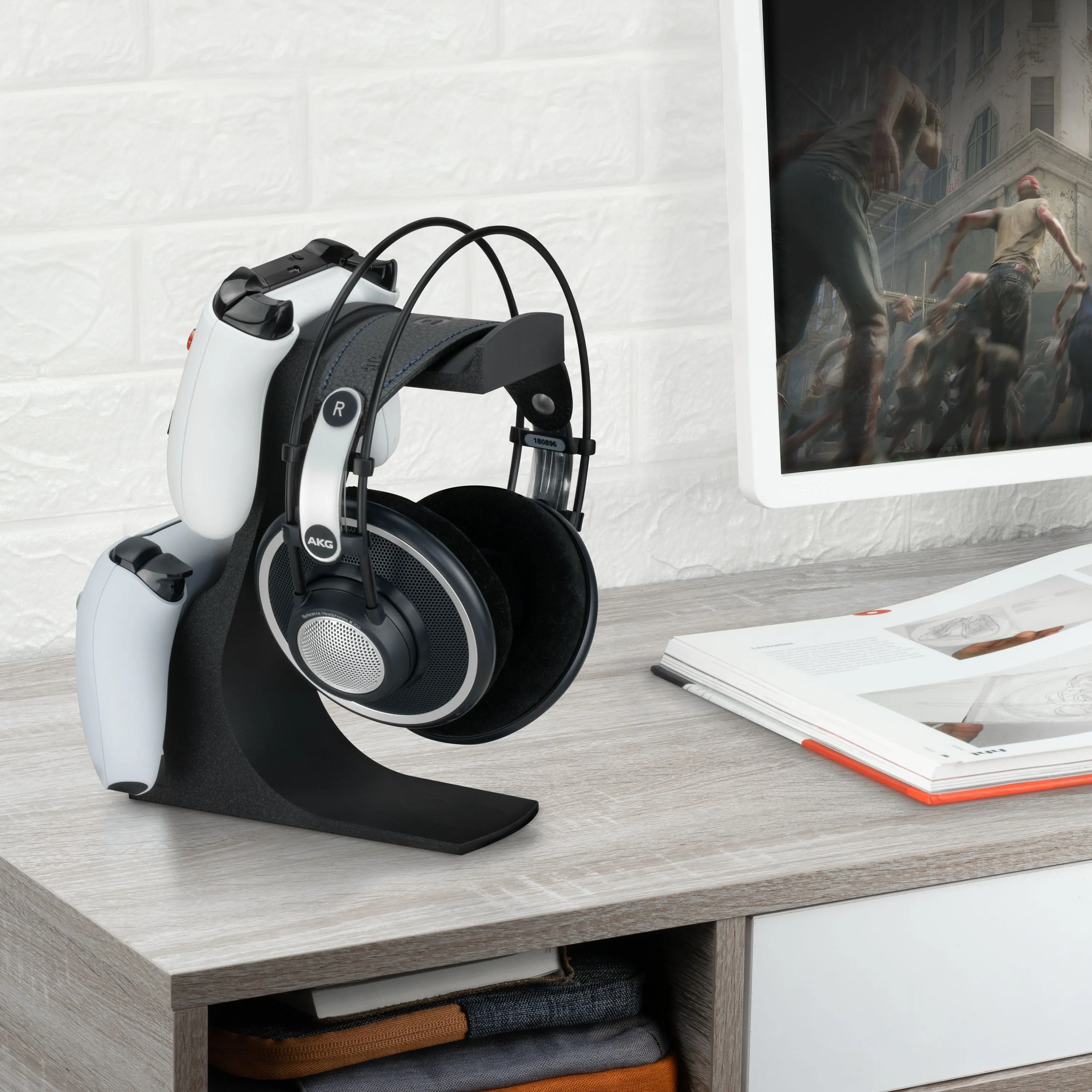 The Gravitas - Headphone Stand & Game Controller Holder for Desks - Universal Design for All Types Of Headsets & Gamepads